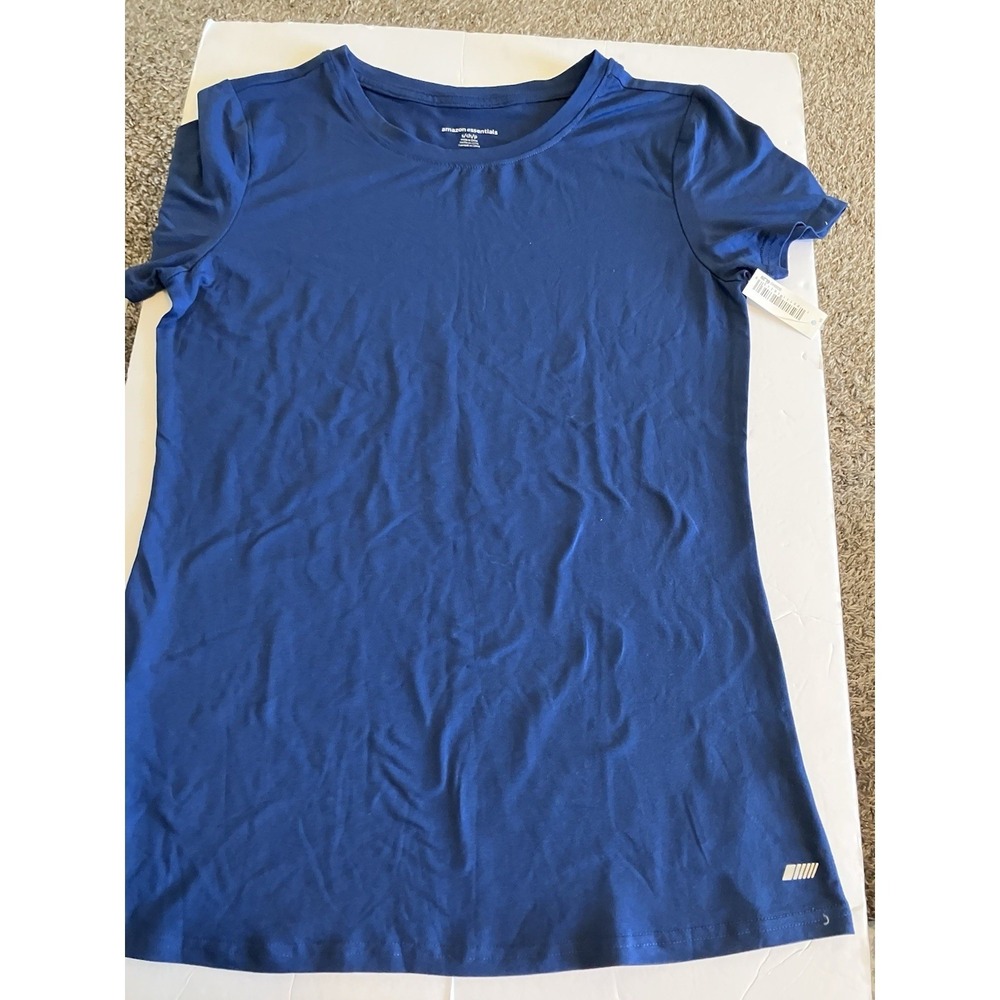 AMAZON ESSENTIALS Women's Small Short Sleeve Round Neck Shirt Stretch Blue C912
